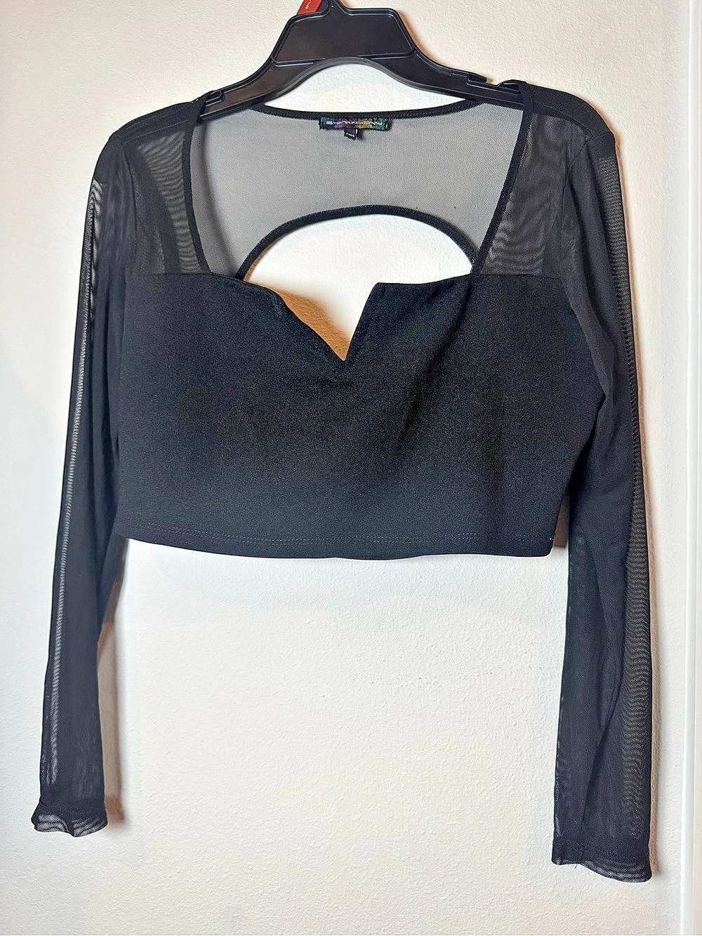 Molly Mesh Top in black with sheer long sleeves Size XL
